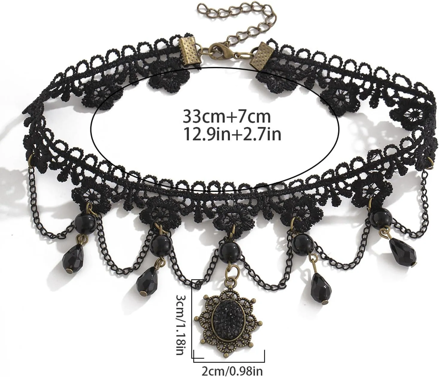 Gothic Black Crystal Bead Collar Necklace for Women Sexy Lace Flower Clavicle Chain Necklace Multi Layered Metal Chain Necklace for Women