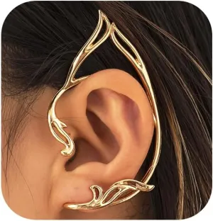 Gothic Elves Ear Cuffs 2pcs Gold Fairy Ears Punk Elves Ear Wrap Earrings Non-pierced Fake Earrings for Cosplay Cartilage Climber Ear Hip Hop Clip on Statement Earrings Gift for Women