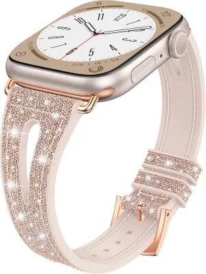 Goton Bling Silicone Band for Apple Watch 46mm 45mm 44mm 42mm 41mm 40mm Series 10/9/8/7/6/5/4/SE, Soft & Breathable Glitter Strap for Women, Stylish, Adjustable, Comfortable Fit, Sparkle