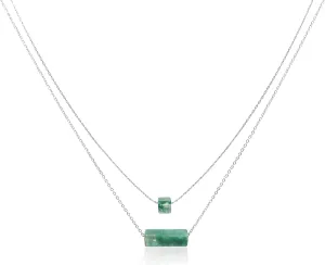 Green Aventurine Gemstone Necklaces for Women Neon Double Chain Bar Pendant Necklace with Extension in a Gift Box Fashion Layered Necklace for Minimalist Dark Green/Light Green