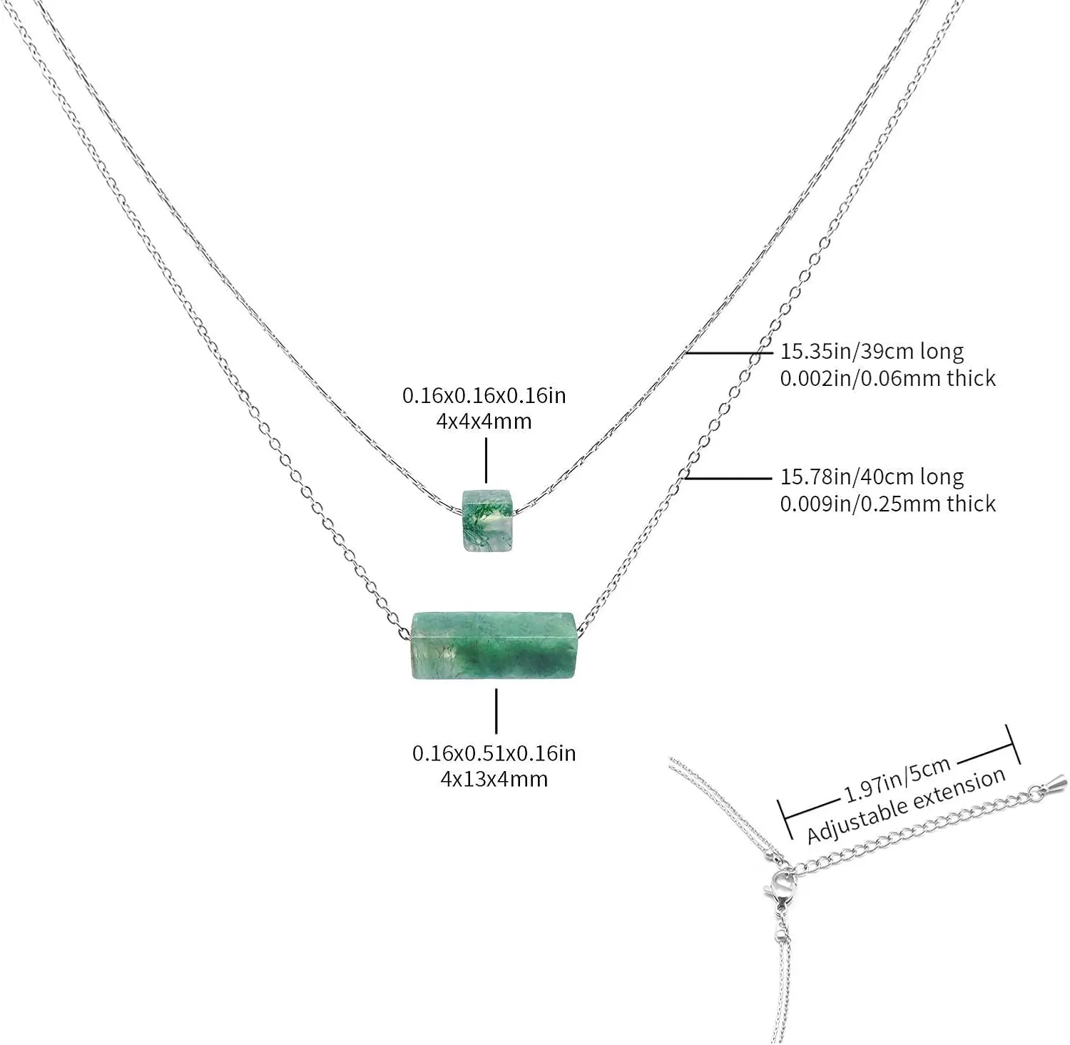 Green Aventurine Gemstone Necklaces for Women Neon Double Chain Bar Pendant Necklace with Extension in a Gift Box Fashion Layered Necklace for Minimalist Dark Green/Light Green