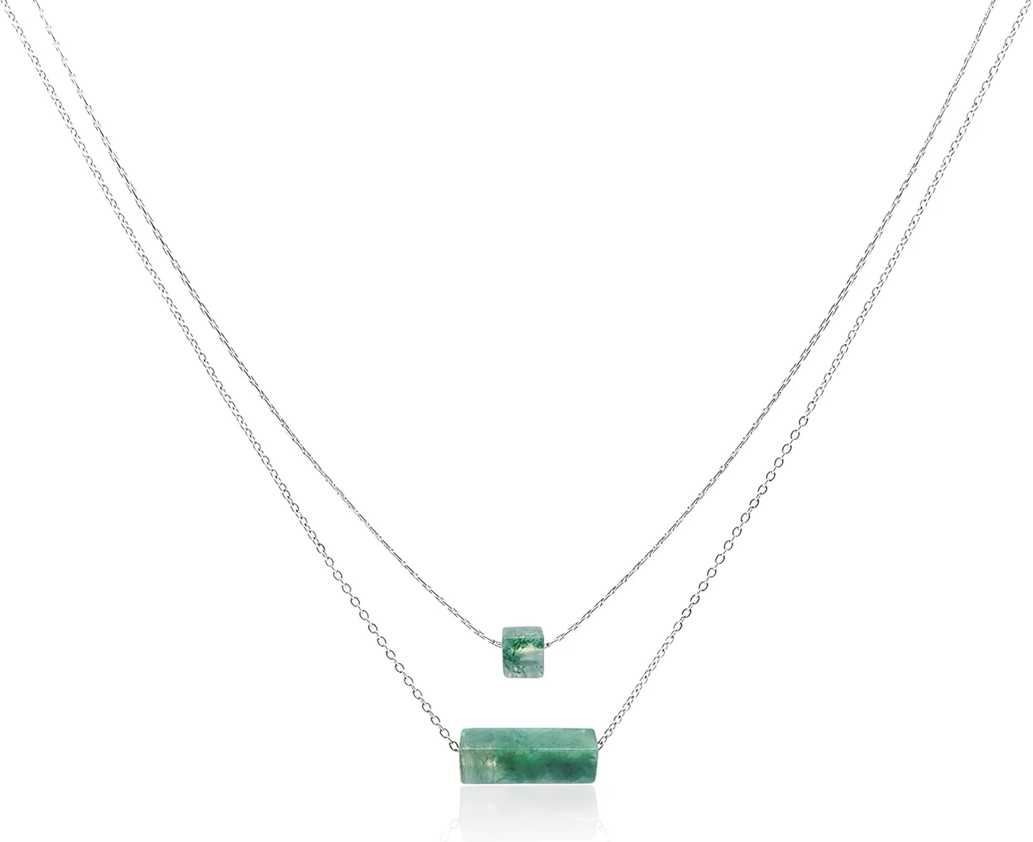 Green Aventurine Gemstone Necklaces for Women Neon Double Chain Bar Pendant Necklace with Extension in a Gift Box Fashion Layered Necklace for Minimalist Dark Green/Light Green
