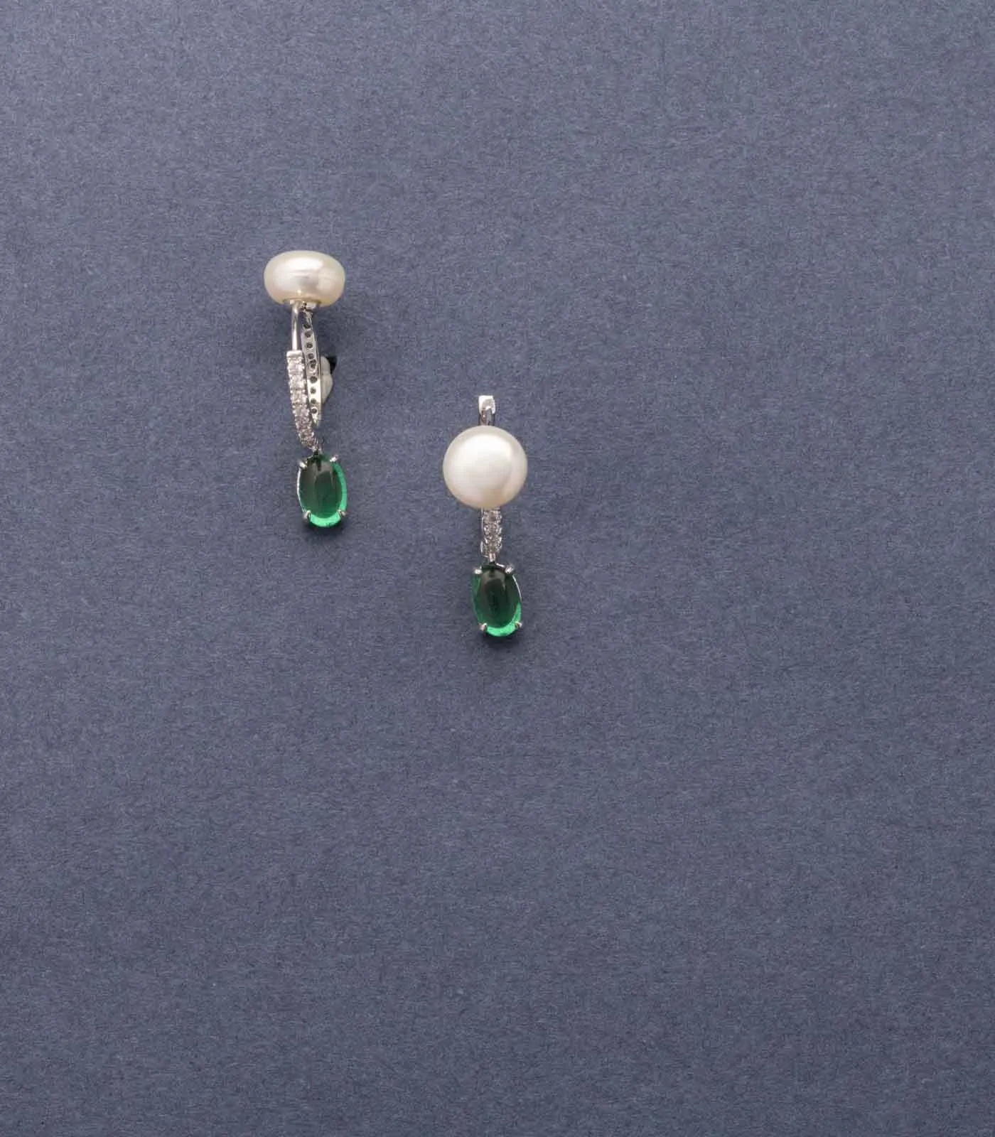Green Emerald Pearl Studs (Brass)
