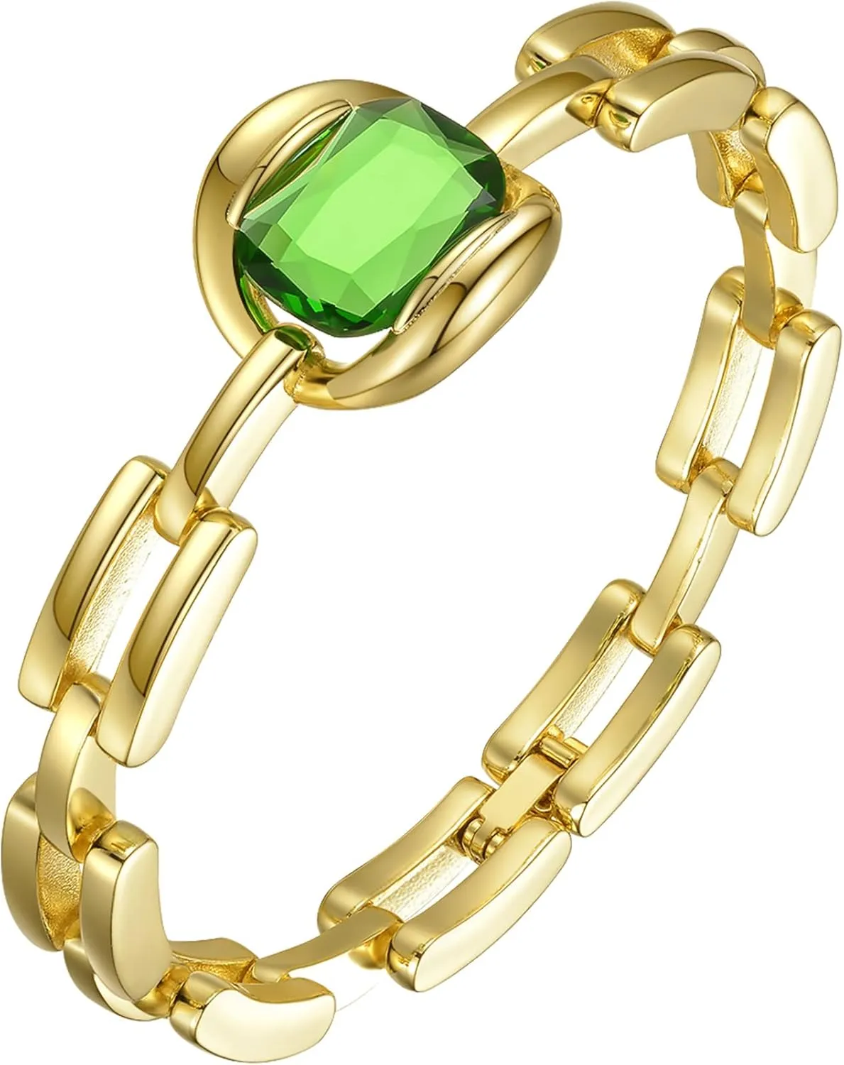 Green Zirconia Stone Link Bracelet Stainless Steel 18K Gold Plated Punk Chain Bracelets for Women Girls