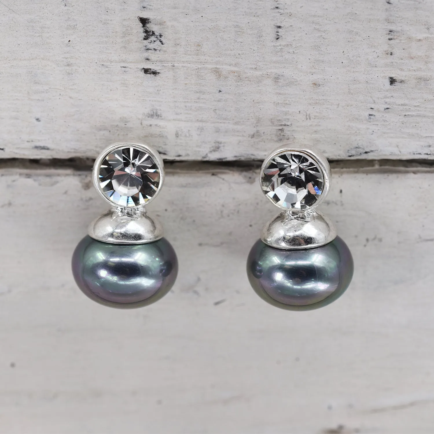Grey pearl drop earrings