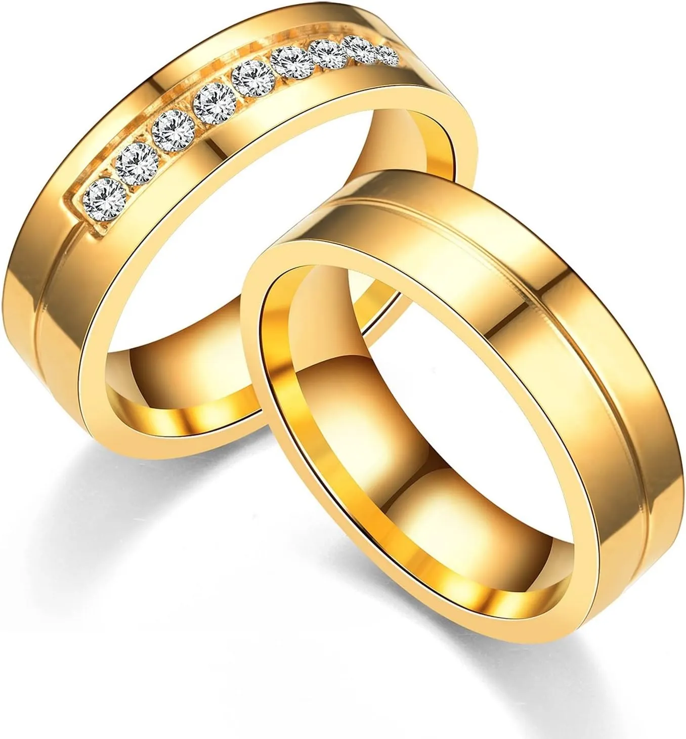 Gualiy 1 Pcs Wedding Couples Rings, Wedding Band for Him and Her Stainless Steel 6MM Polished Band Zirconia Ring Size 5-14
