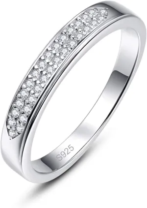 Half Eternity Jewelry CZ Stackable 18K White Gold Plated Wedding Band Ring for Women