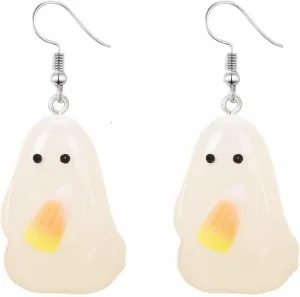 Halloween Ghost Earrings Funny Charm 3D Resin Evil Pumpkin Candy Corn Bloody Ghost Glow-in-The-Dark Transparent Spooky Dangle Drop Earrings for Women Goth Halloween Cosplay Christmas Party Fashion Jewelry
