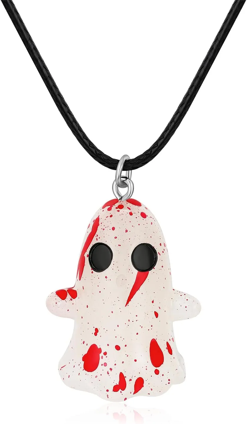 Halloween Ghost Necklace Glow in the Dark Ghost Necklace the Blood Ghost Pendant Halloween Costume Jewelry for Women