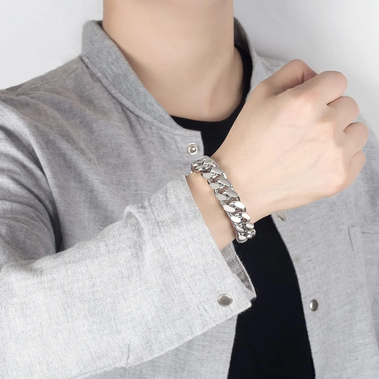H&Beautimer 925 Sterling Silver Italian Handmade - 0.25-0.5'' Classic Miami Cuban Chain Bracelet For Men - Party Fine Jewelry Original Silver Bracelet 7-10'' Length