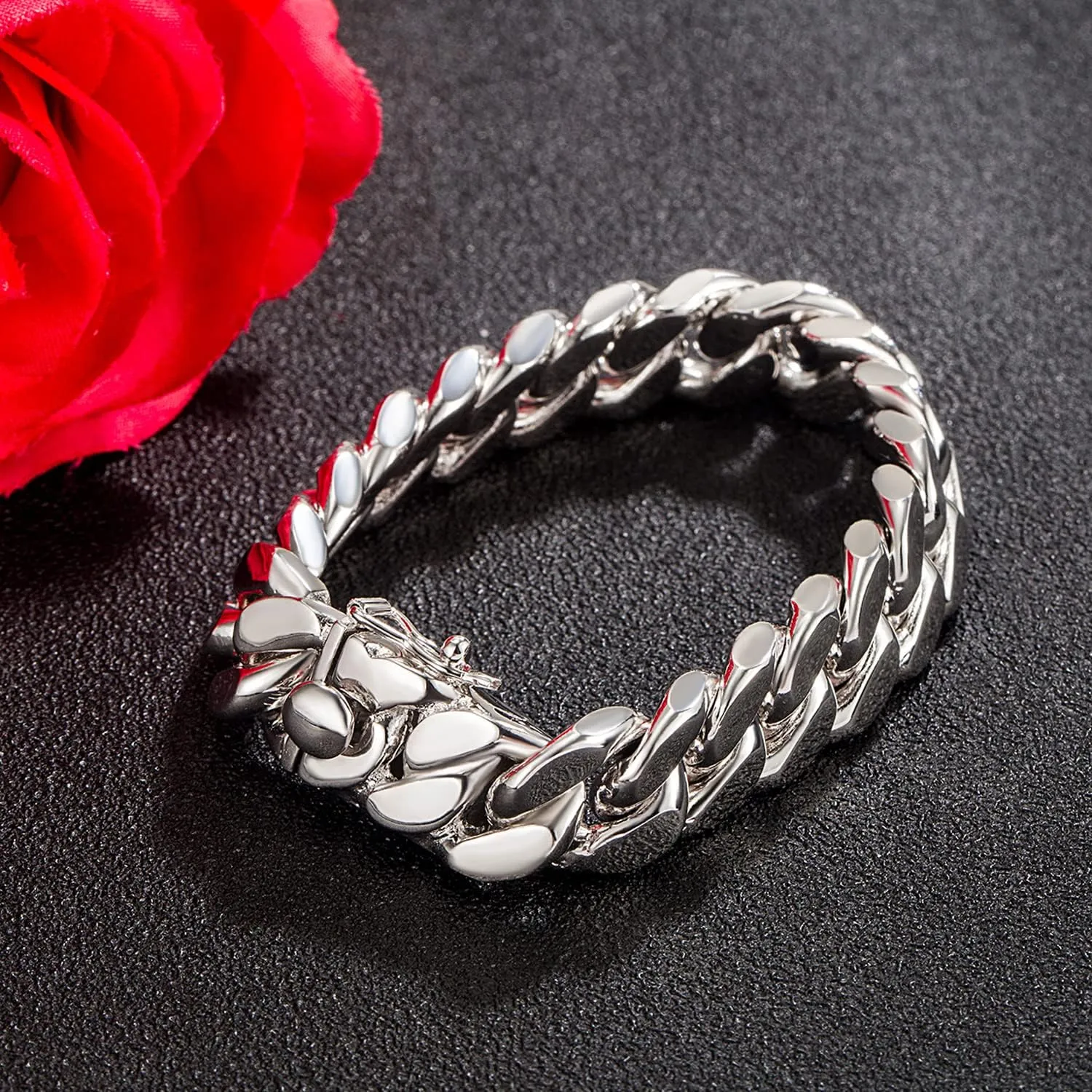 H&Beautimer 925 Sterling Silver Italian Handmade - 0.25-0.5'' Classic Miami Cuban Chain Bracelet For Men - Party Fine Jewelry Original Silver Bracelet 7-10'' Length
