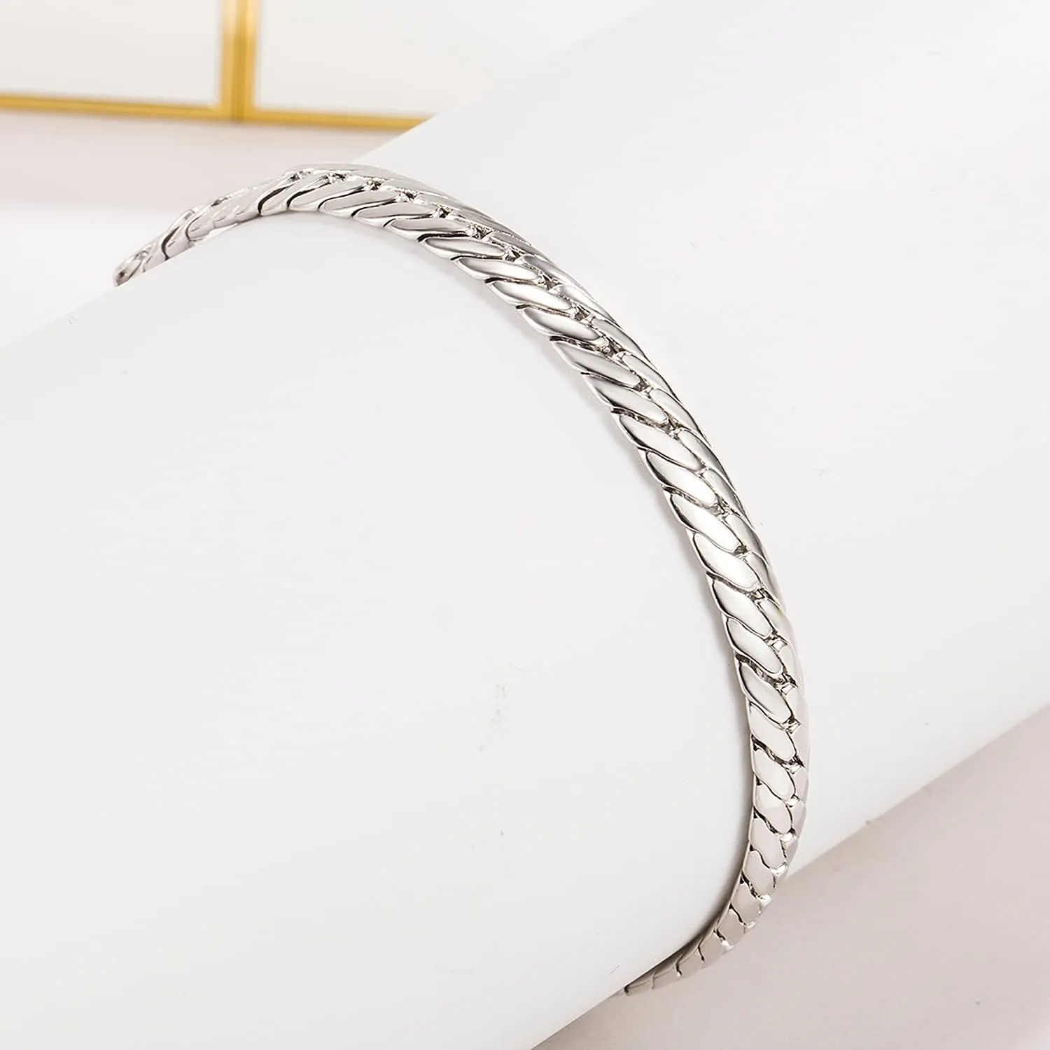 H&Beautimer Fashion 925 Sterling Silver Flat Snake Chain Bracelet Men Golden 6mm-7 "8" 9" Curb Cuban Solid Link Bangle Jewelry Gift