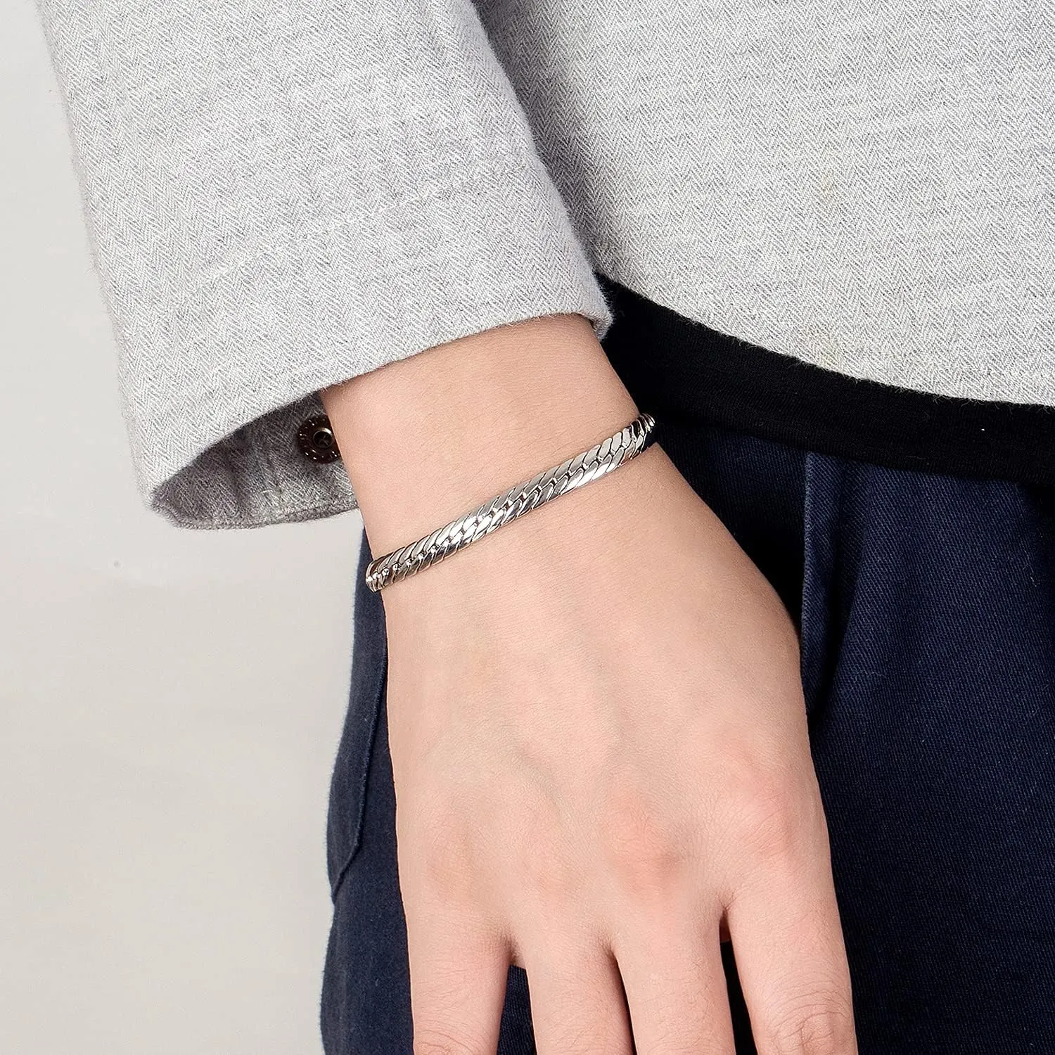 H&Beautimer Fashion 925 Sterling Silver Flat Snake Chain Bracelet Men Golden 6mm-7 "8" 9" Curb Cuban Solid Link Bangle Jewelry Gift