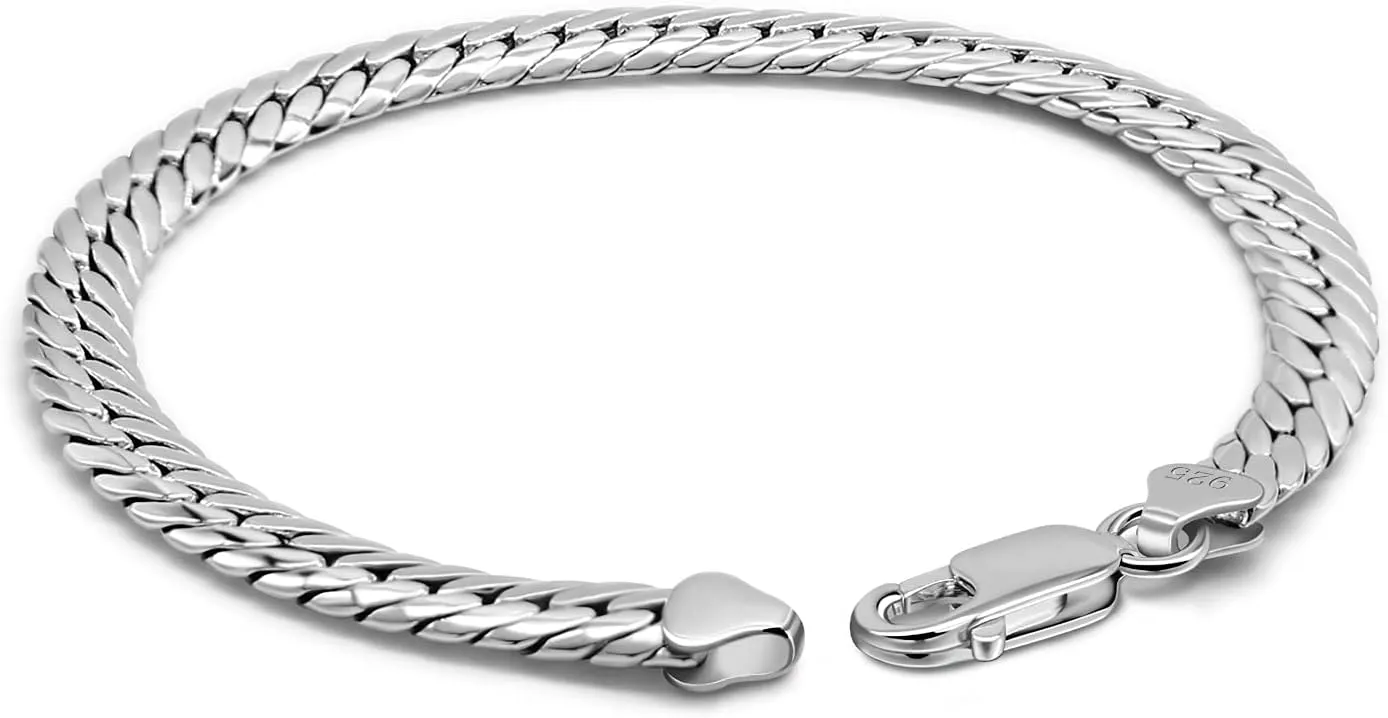 H&Beautimer Fashion 925 Sterling Silver Flat Snake Chain Bracelet Men Golden 6mm-7 "8" 9" Curb Cuban Solid Link Bangle Jewelry Gift