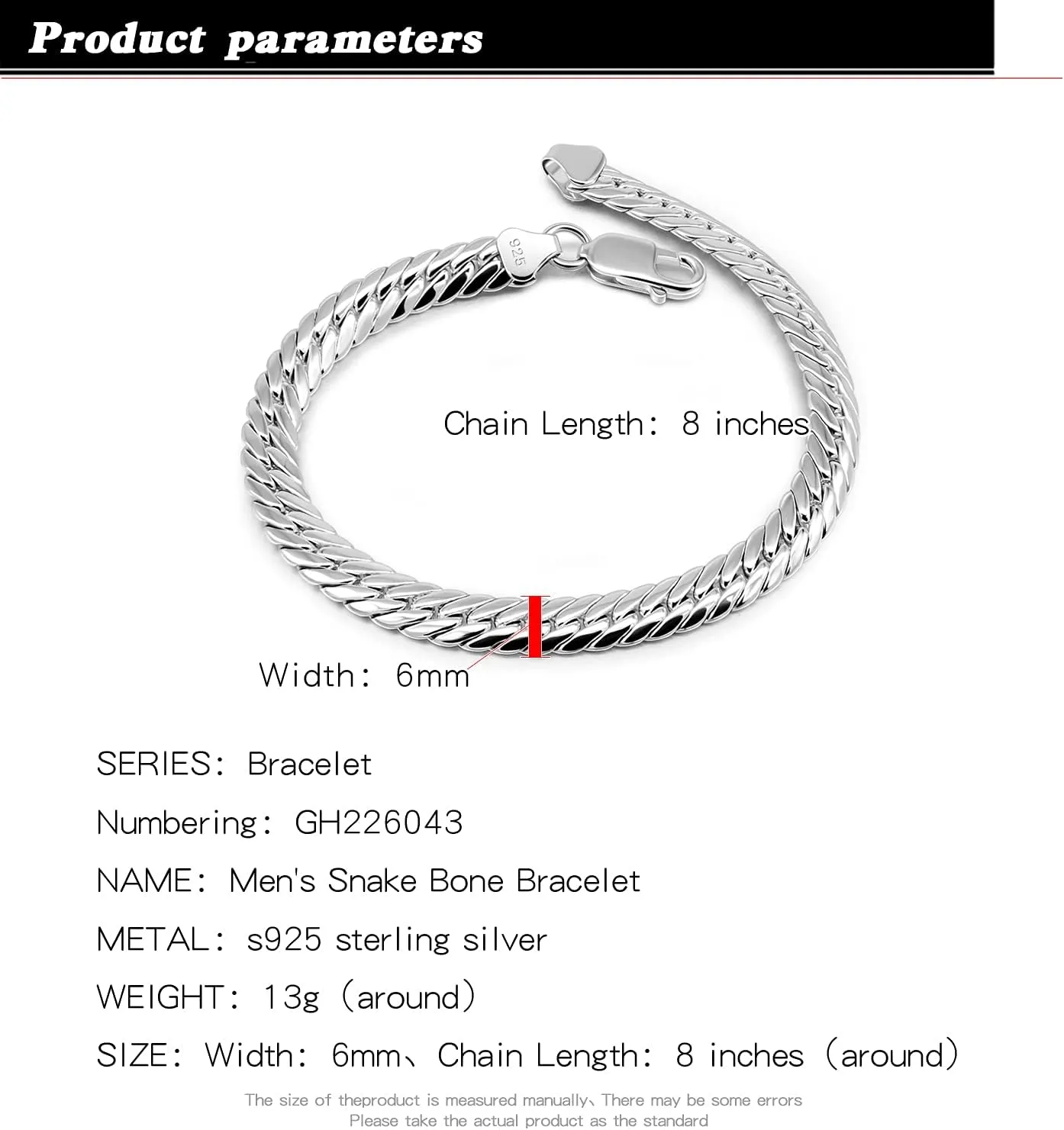 H&Beautimer Fashion 925 Sterling Silver Flat Snake Chain Bracelet Men Golden 6mm-7 "8" 9" Curb Cuban Solid Link Bangle Jewelry Gift