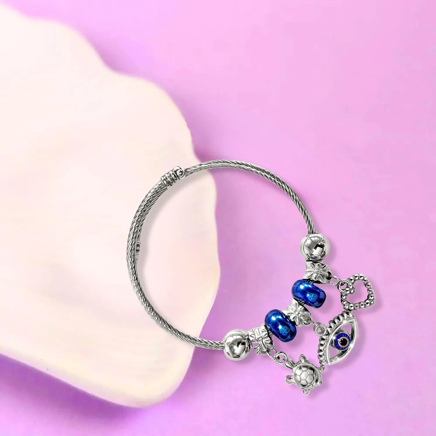 Hamsa Hand Evil Eye Dangling Charm Protection Bracelet friendship bracelets Stainless Steel Bangle jewelry Suitable for Women Birthday Gifts