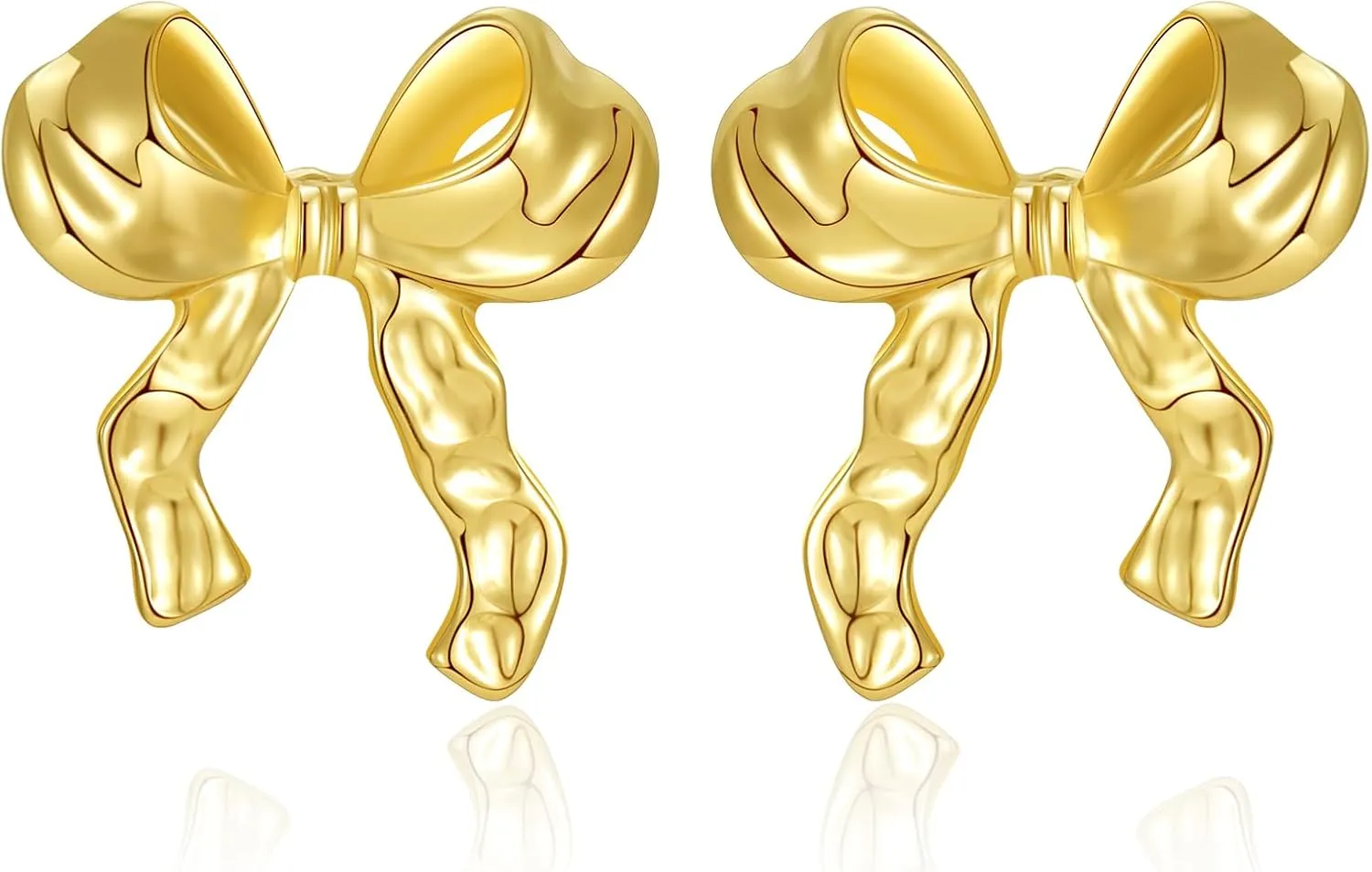 HANGINTHERE 18K Gold and 925 Silver Ribbon Bow Earrings for Women, Sterling Silver Posts
