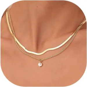 HANLI Gold Pearl Necklace 14K Gold Plated Dainty Pearl Necklace Freshwater Single Pearl Necklace Simple Everyday Necklaces for Women