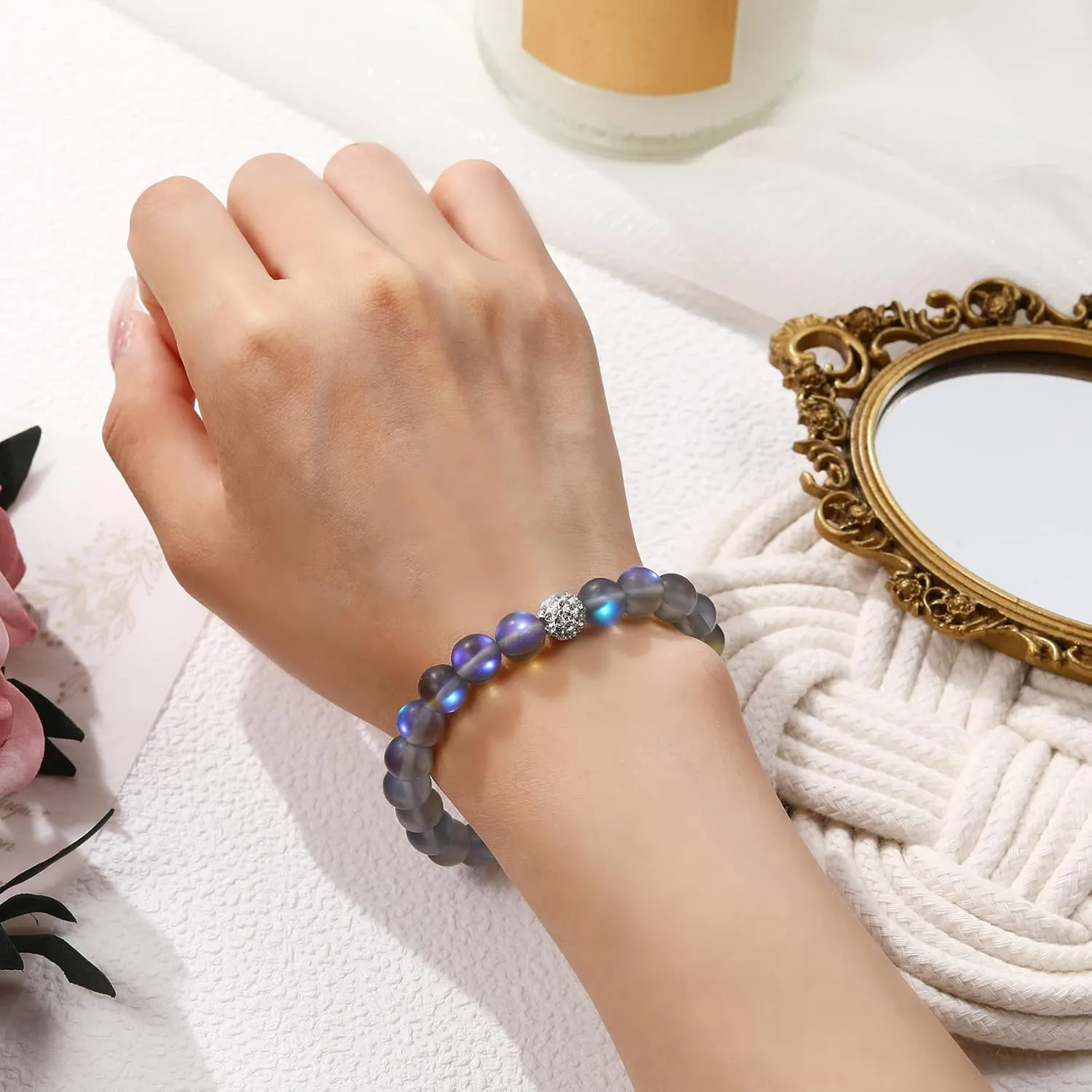 Healing Bracelet for Women Anxiety Crystal Bracelet Chakra Beaded Bracelets Calming Stretch Bracelet Rose Quartz Crystals Healing Stones Bracelet Stress Relief Gifts for Women