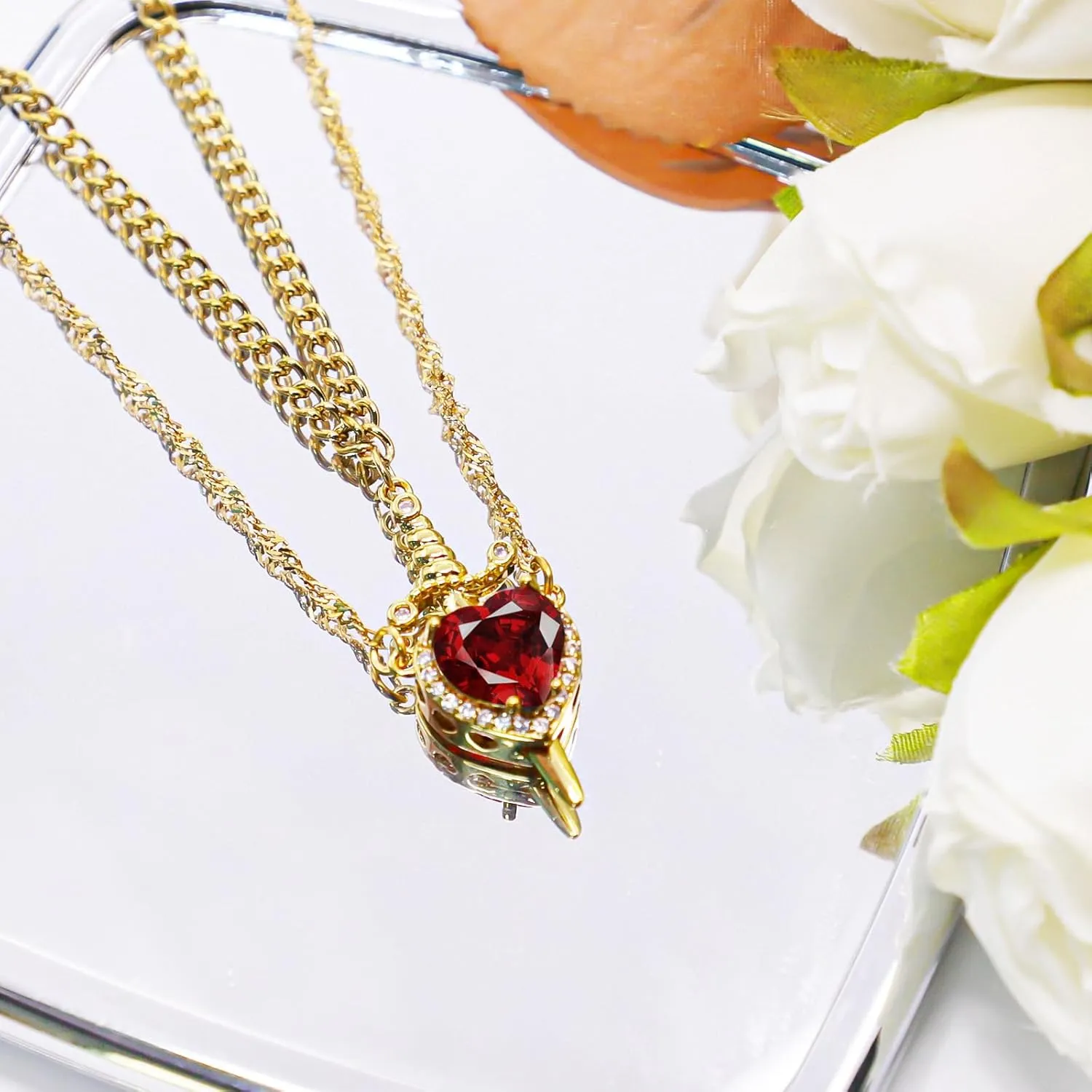 Heart and Sword Couples Necklace Gold Stainless Steel Pink Heart Zirconia Chain Trendy Matching Sword Through Heart Necklace Set Romantic Necklaces for friend Couple