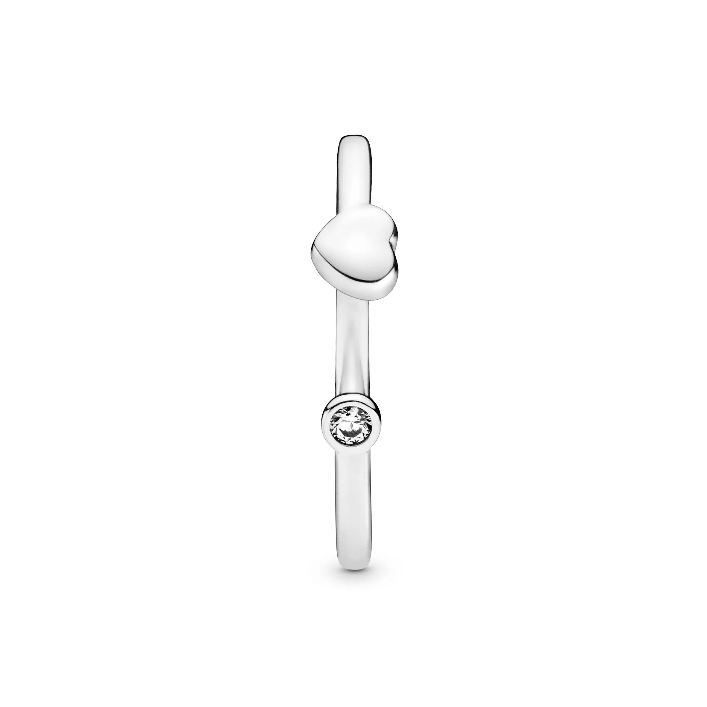 Heart sterling silver open ring with clear cubic zirconia