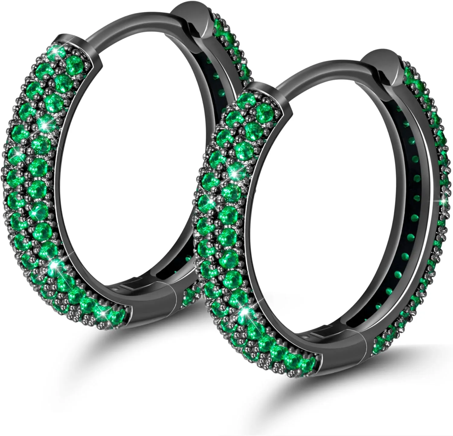 HELLOICE Hoop Earrings Iced Out Cubic Zirconia Huggie Cartilage Cuff Diamond Hypoallergenic 18k Gold Plated Round Circle Earrings Hoop Earrings 5A CZ Stones Lightweight for Men