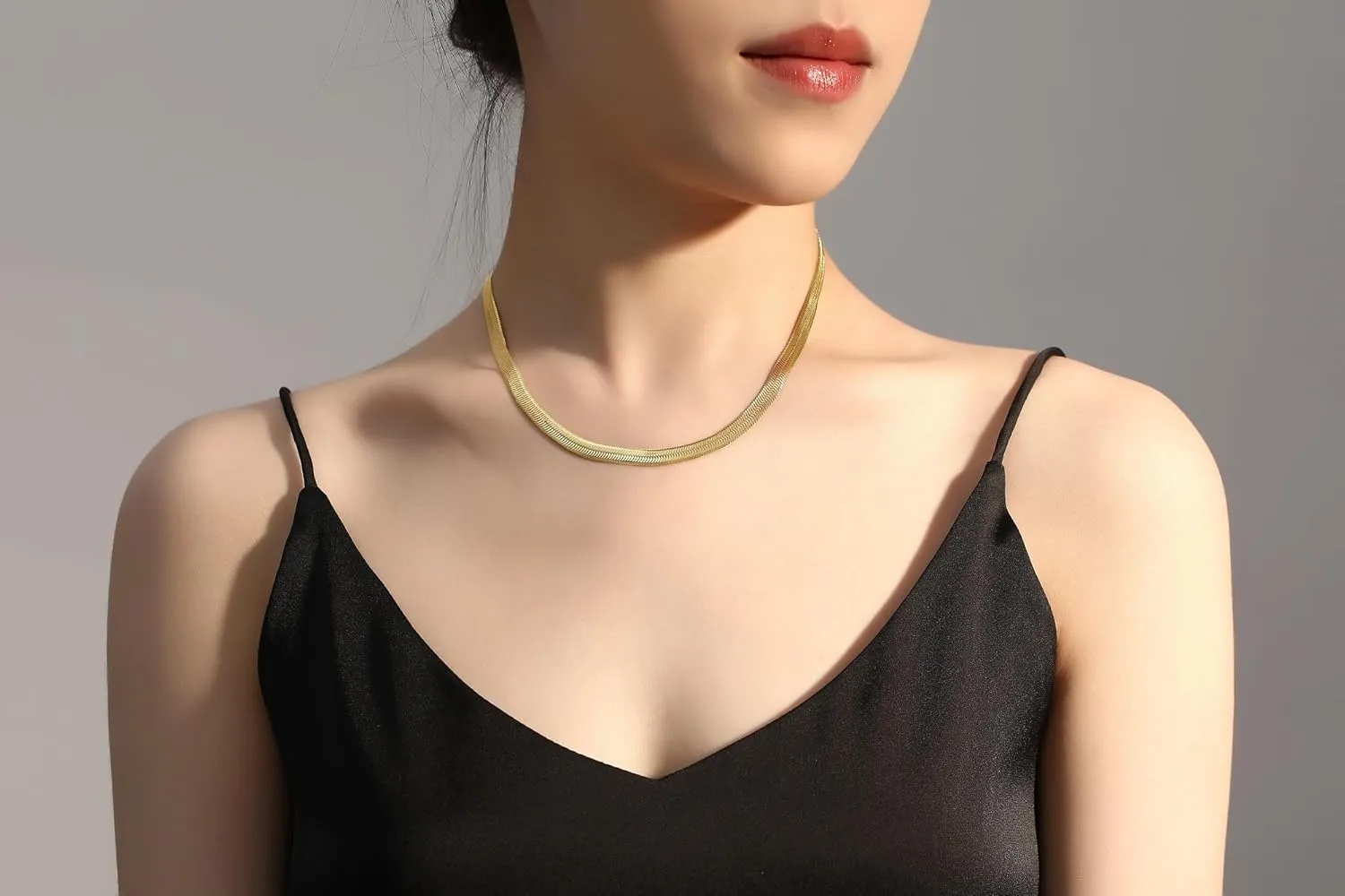Herringbone Necklace for Women, 2.5-5mm Dainty Gold Choker Necklaces, 14K Gold Plated Surgical Stainless Steel Snake Chain Necklace for Women