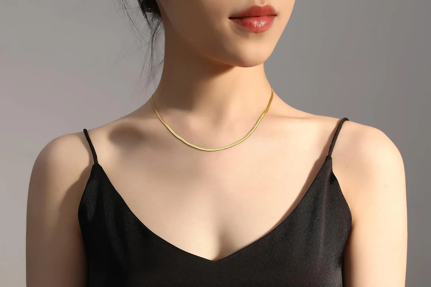 Herringbone Necklace for Women, 2.5-5mm Dainty Gold Choker Necklaces, 14K Gold Plated Surgical Stainless Steel Snake Chain Necklace for Women