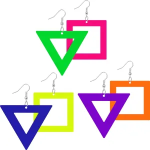 Hicarer 3 Pairs 80s 90s Neon Earrings for Women Retro Neon Pendant Acrylic Drop Dangle Earrings for Women Costume 80's Outfit Glow in the Dark Party Accessories, Triangular Square
