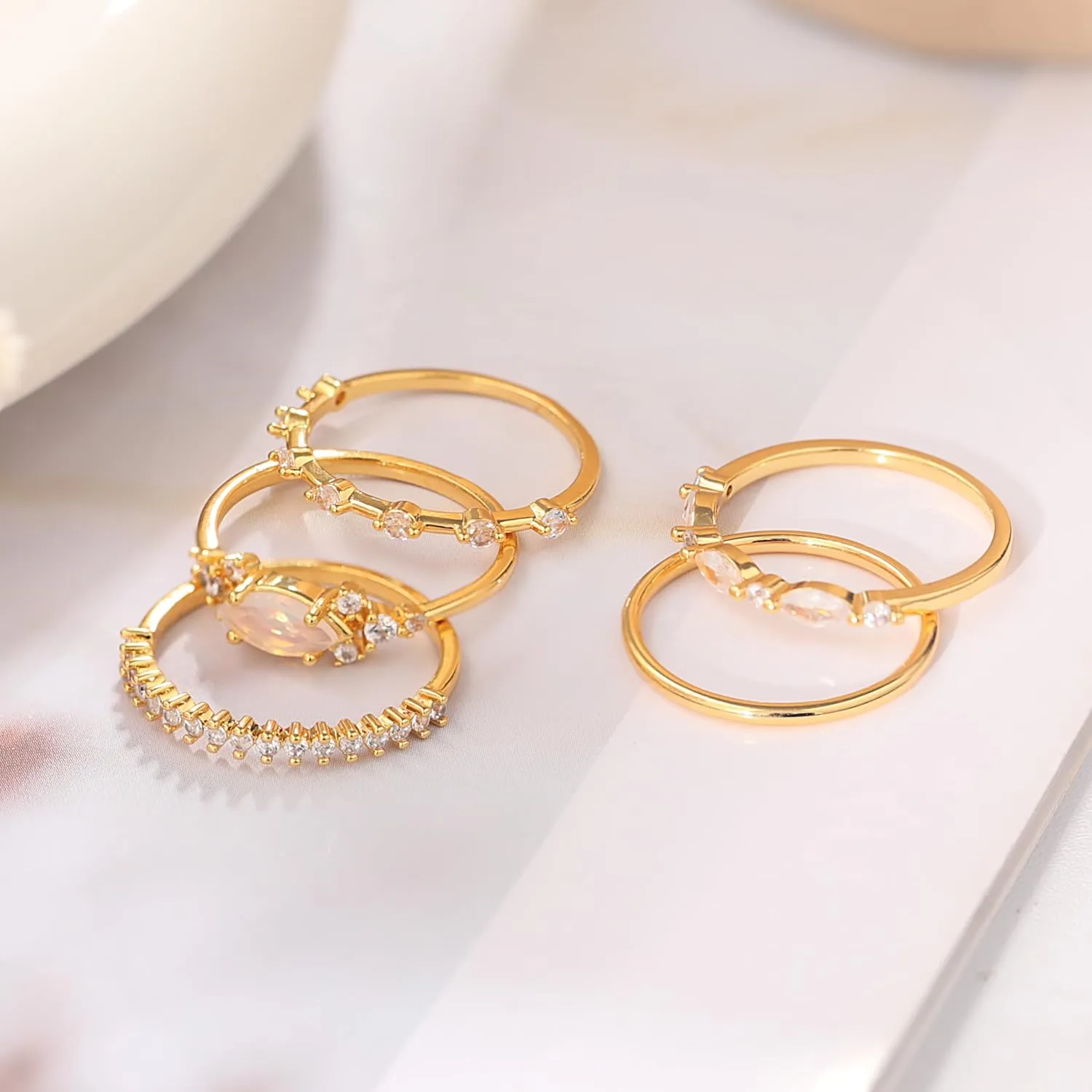 Honsny Stackable Gold Rings for Women Set Dainty 18K Gold Plated Cubic Zirconia Thumb Rings Thin Eternity Engagement Rings