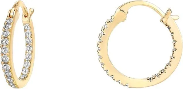 Hoop Earrings 14K Gold Hoop Earrings for Women Lightweight Gold Hoop Earrings with Dual-sided Cubic Zirconia Hoops Earrings Hypoallergenic Gold Hoop Earrings Gifts for Women