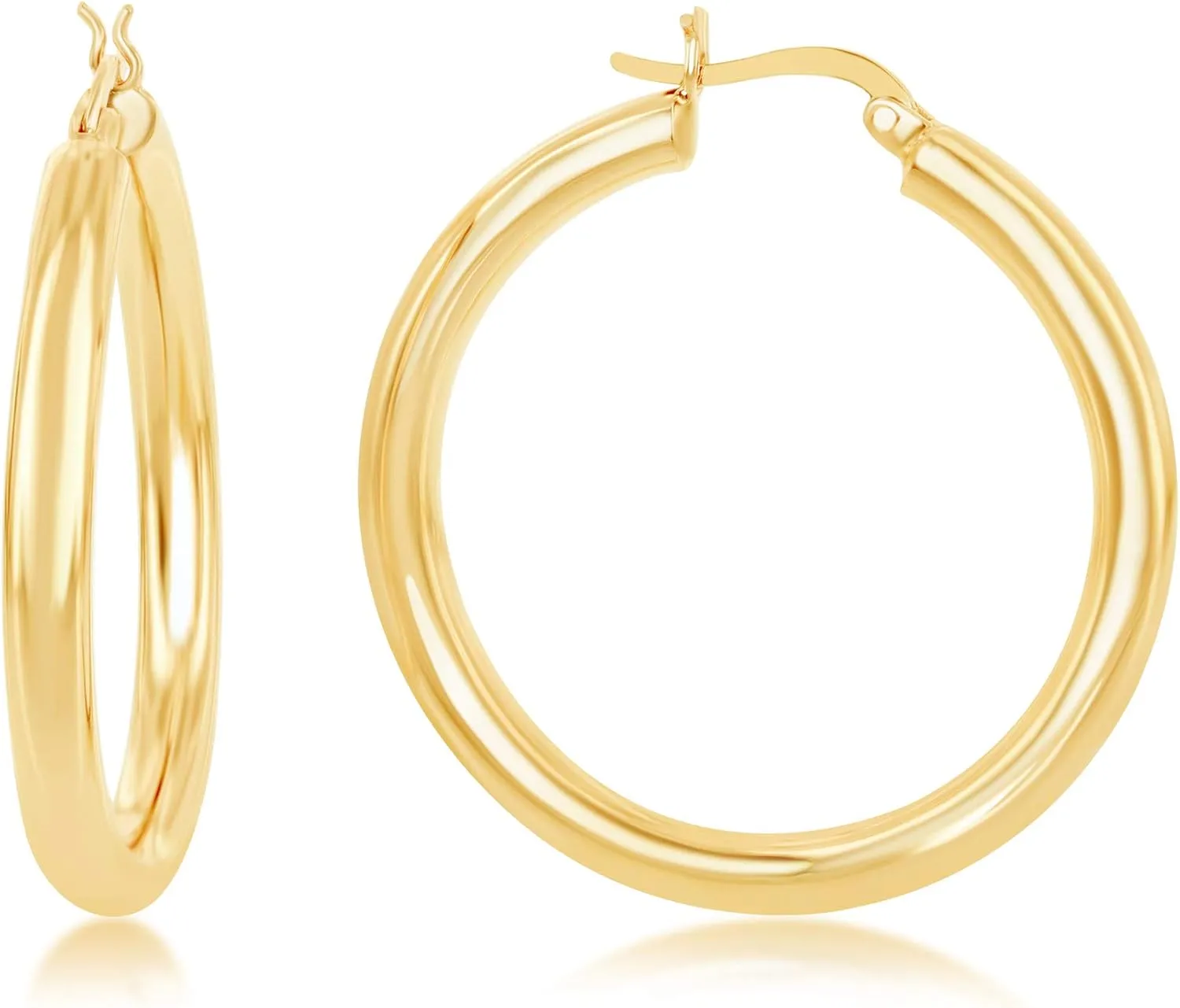 Hoop Earrings for Women 14K Gold Plated Sterling Silver | Hypoallergenic 40mm Yellow Gold, Rose Gold, or Silver Round Hoop Earrings
