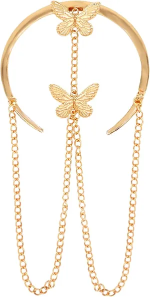 HSQYJ Butterfly Chain Tassels Open Upper Arm Cuff Armlet Armband Bangle Adjustable Simple Coil Bangle Fashion Jewellery for Women Gold Silver Plated