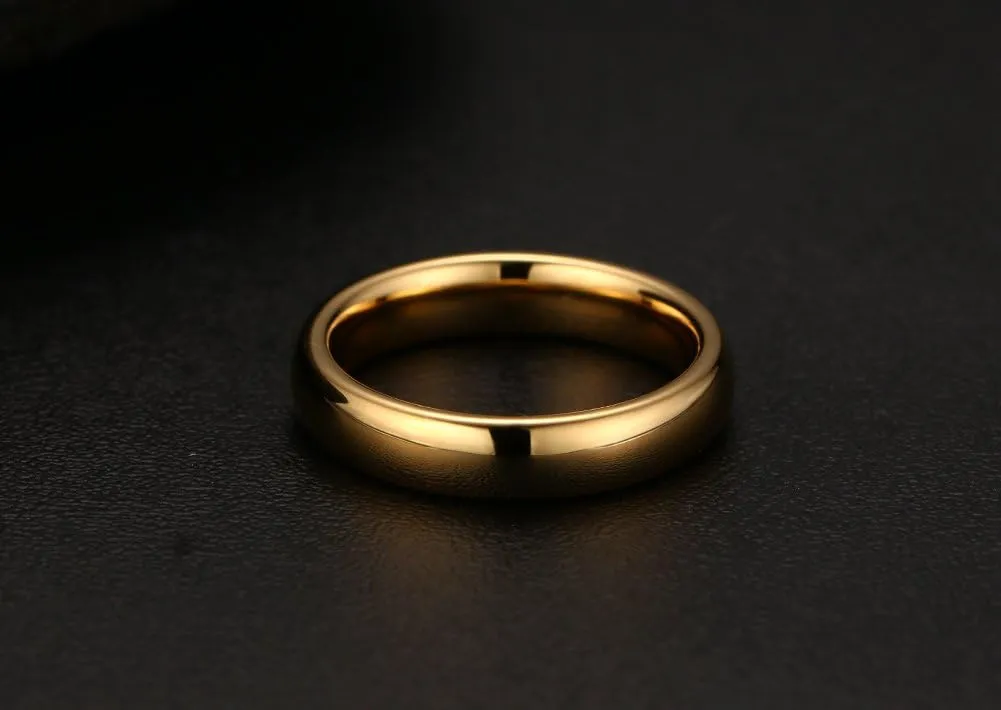 HUANIAN Couples 6mm/4mm Gold Plated-Tone Domed High Polished Plain Tungsten Wedding Ring Band for Men&Women