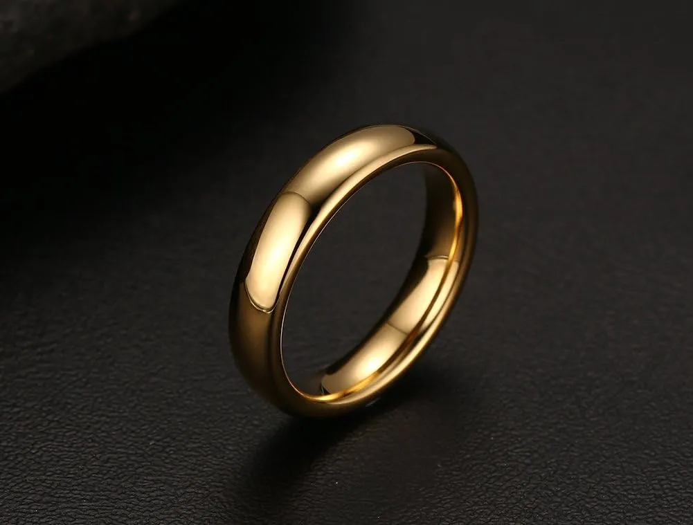 HUANIAN Couples 6mm/4mm Gold Plated-Tone Domed High Polished Plain Tungsten Wedding Ring Band for Men&Women