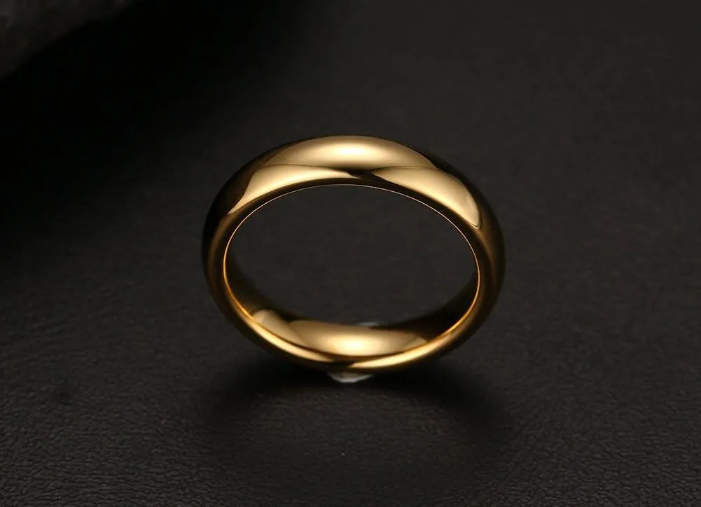 HUANIAN Couples 6mm/4mm Gold Plated-Tone Domed High Polished Plain Tungsten Wedding Ring Band for Men&Women