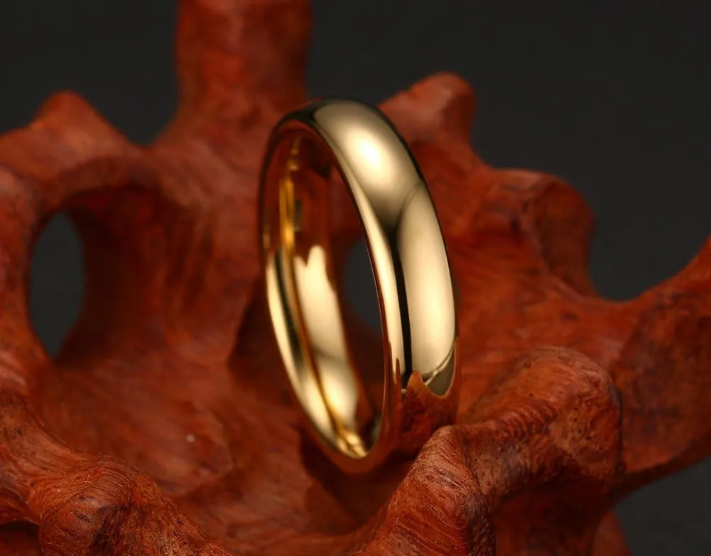 HUANIAN Couples 6mm/4mm Gold Plated-Tone Domed High Polished Plain Tungsten Wedding Ring Band for Men&Women