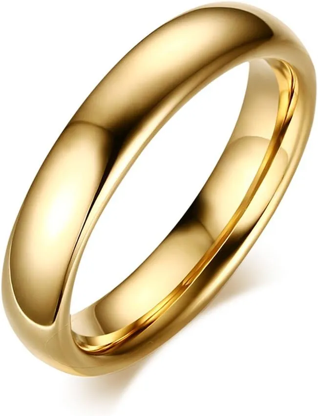 HUANIAN Couples 6mm/4mm Gold Plated-Tone Domed High Polished Plain Tungsten Wedding Ring Band for Men&Women