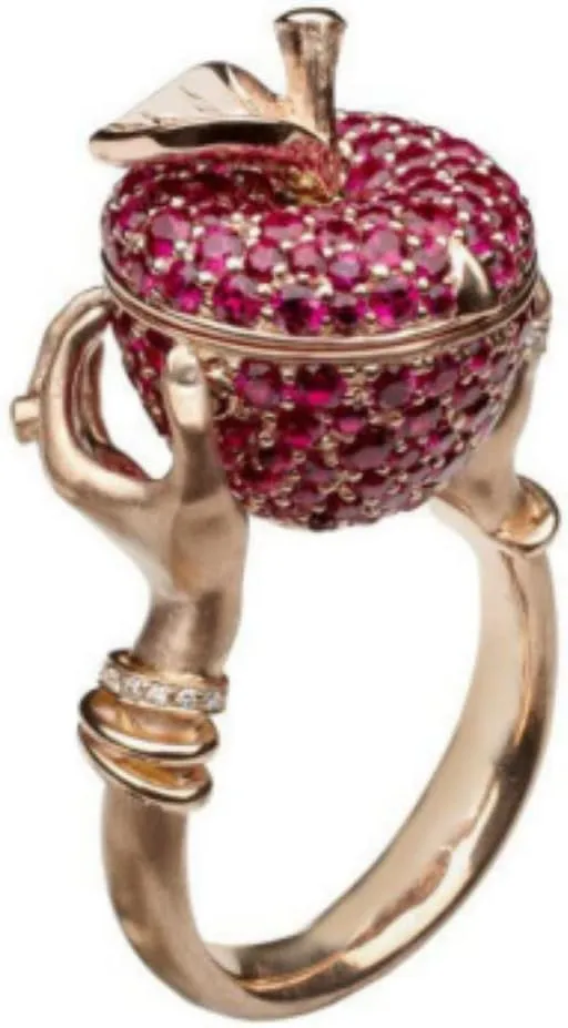 HUKQBUNX 18K Gold unique creative hand holding apple Amethyst full diamond ring, fashion lady style, wedding engagement fashion couple diamond ring, size 6-10