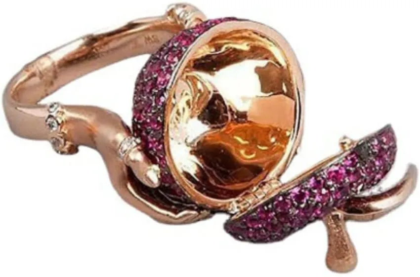 HUKQBUNX 18K Gold unique creative hand holding apple Amethyst full diamond ring, fashion lady style, wedding engagement fashion couple diamond ring, size 6-10