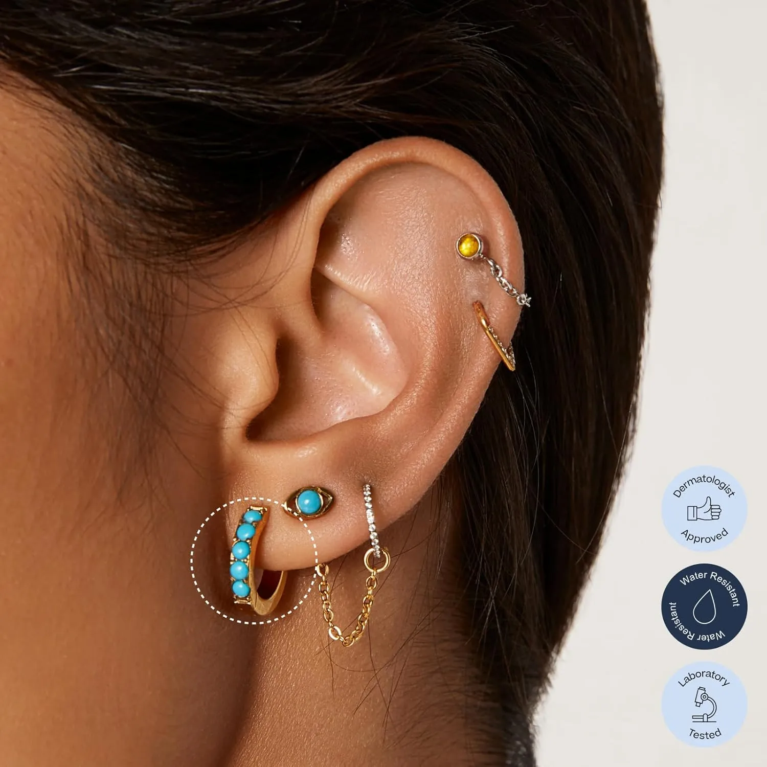 Hypoallergenic Titanium Alana Turquoise Hoop Earrings | Gold Finish | Sensitive Ears | Trendy Women's Earring Set