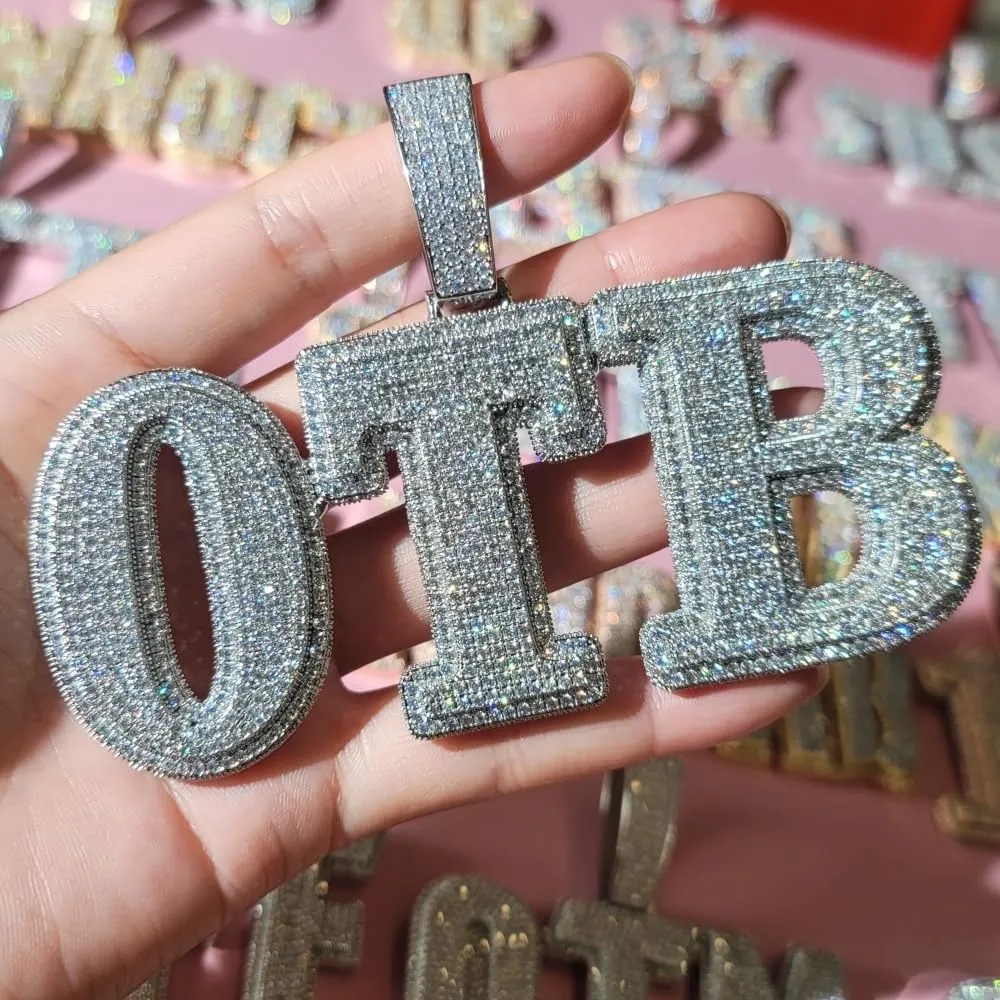 Iced Out Custom Large Name Necklace Chain Personalized Bold Letters Pendants with 12mm Cuban Link Chain,Hip Hop Jewelry Customized Numbers Diamond Nameplate Necklaces for Women and Men