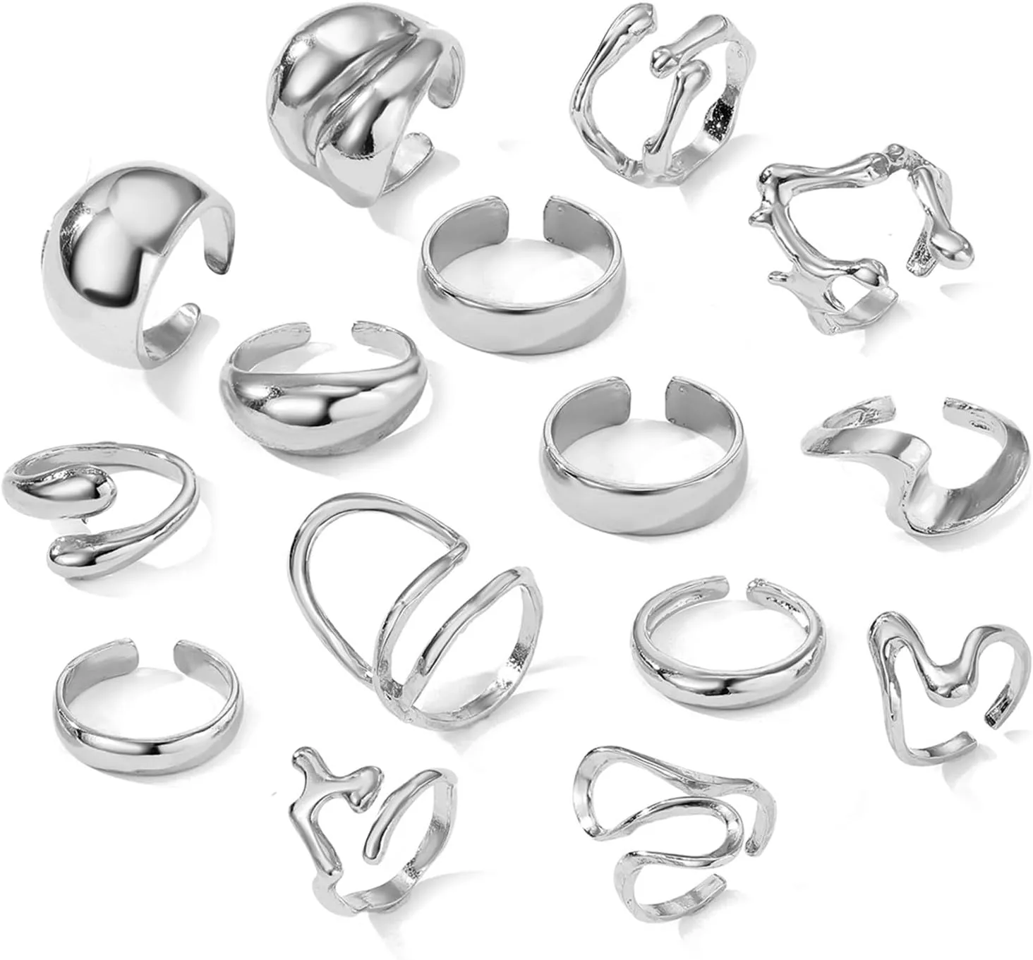 IFKM Gold Chunky Rings Set for Women 14k Gold Plated Thick Dome Stackable Open Rings Trendy Dainty Minimalist Jewelry Gifts