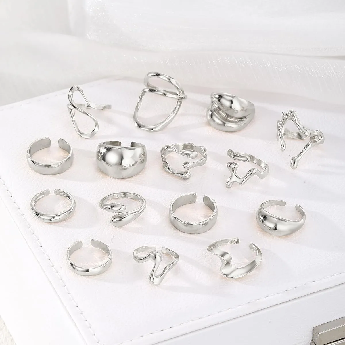 IFKM Gold Chunky Rings Set for Women 14k Gold Plated Thick Dome Stackable Open Rings Trendy Dainty Minimalist Jewelry Gifts