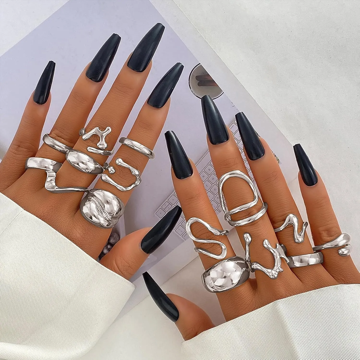 IFKM Gold Chunky Rings Set for Women 14k Gold Plated Thick Dome Stackable Open Rings Trendy Dainty Minimalist Jewelry Gifts