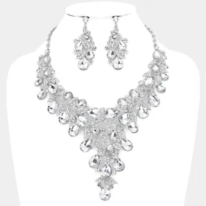 iLLASPARKZ Leaf Teardrop Stone Cluster Statement Evening Necklace