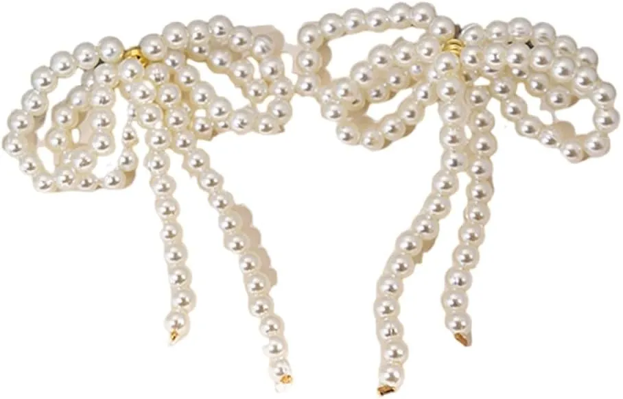 Imitation Pearl Bowknot Studs Earrings for Women Elegant Tassels Ear Studs Handmade Beaded Statement Earrings Jewelry