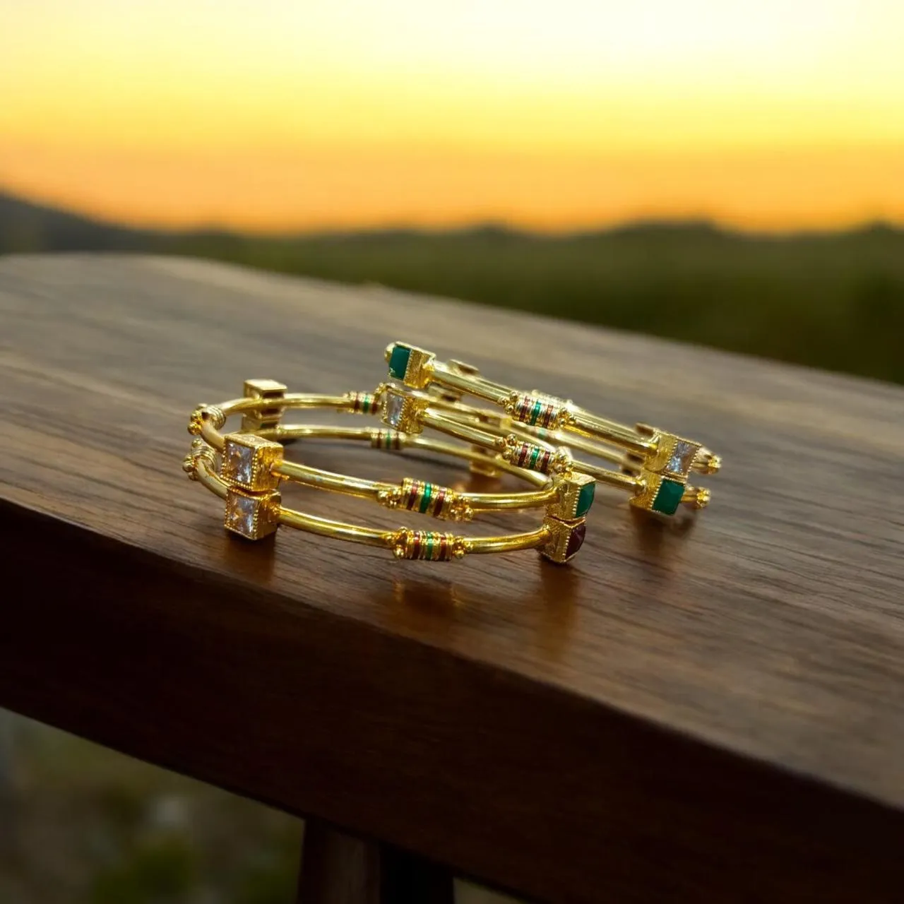 Indian Gold Plated Ad Zircon Minakari Banlges For Womens