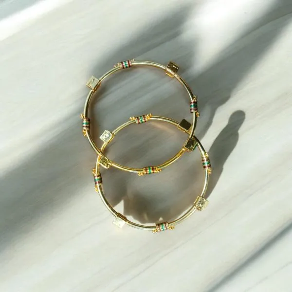 Indian Gold Plated Ad Zircon Minakari Banlges For Womens