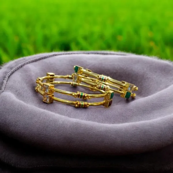 Indian Gold Plated Ad Zircon Minakari Banlges For Womens